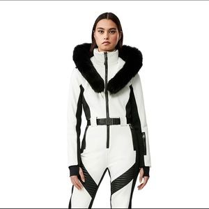 NWT Mackage Elle One Piece Snowsuit, white/Black, Medium,
